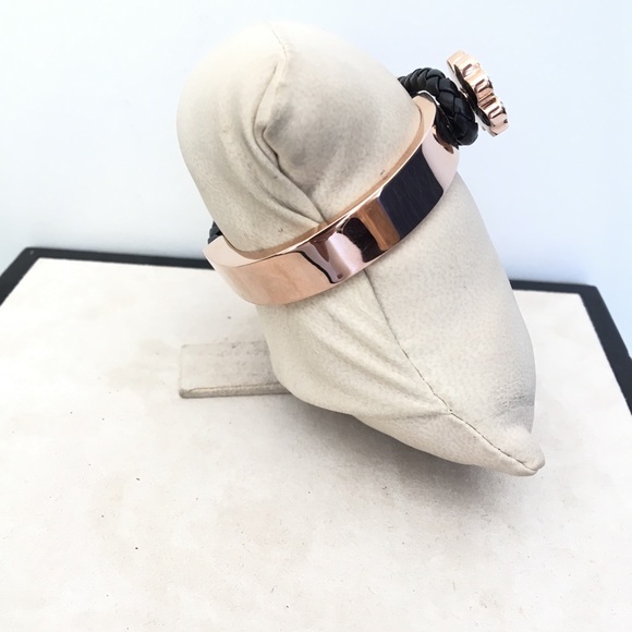 Four Leaf Clover Rose Gold Cz Leather Bracelet - Picture 5 of 10